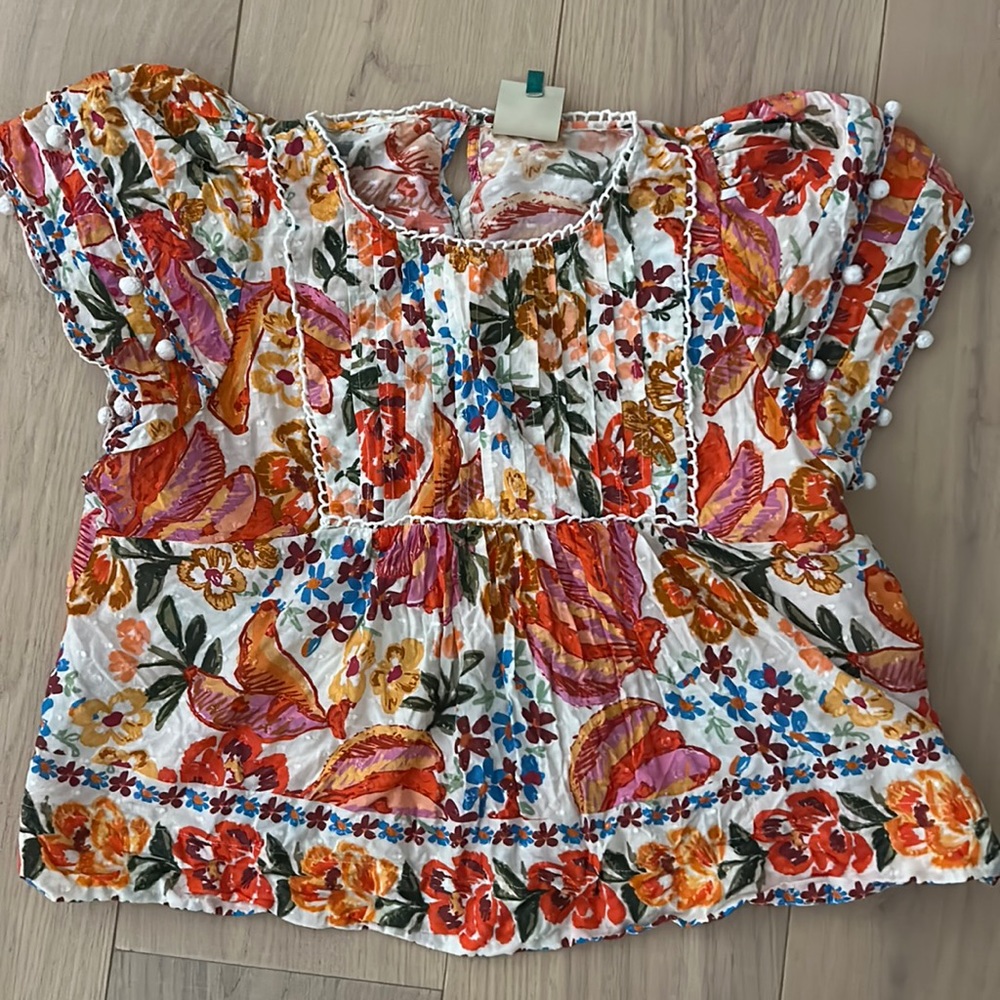 Farm Rio Spring Banana pintuck blouse